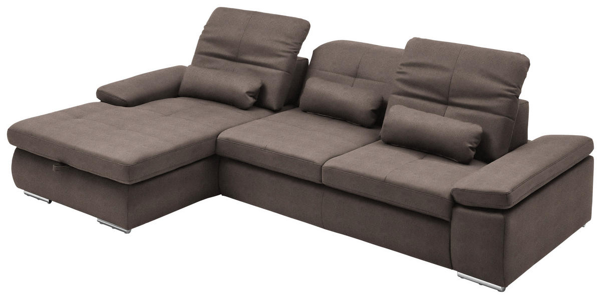 ECKSOFA  in Flachgewebe Graubraun  195/309 cm  - Chromfarben/Graubraun, Design, Textil (195/309cm) - Beldomo Style