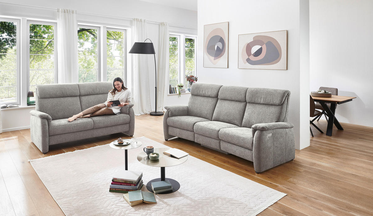 TRAPEZSOFA in Flachgewebe Greige  - Greige/Schwarz, Konventionell, Textil/Metall (219/107/97cm) - Pure Home Comfort