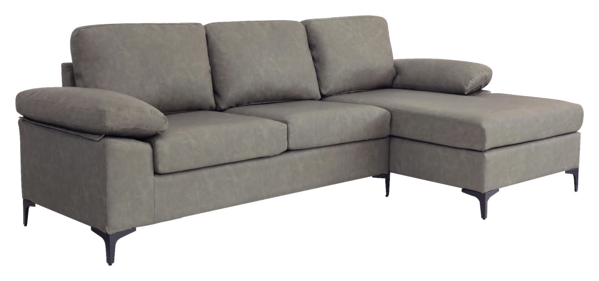 ECKSOFA in Lederlook Grau  - Schwarz/Grau, Konventionell, Kunststoff/Textil (262/135cm) - MID.YOU