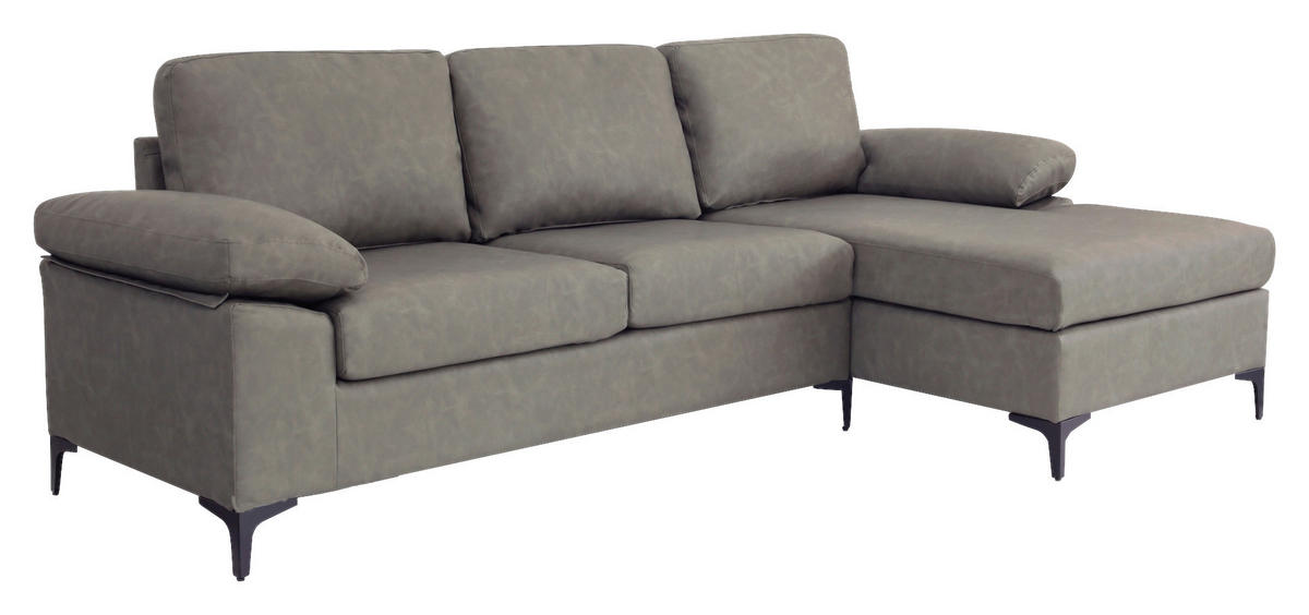 HÖRNSOFFA i läderimitation grå  - svart/grå, Klassisk, metall/textil (262/135cm) - MID.YOU