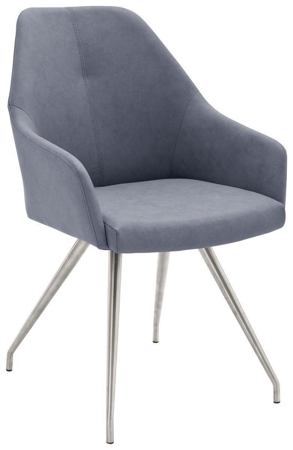 ARMLEHNSTUHL  in Edelstahl Lederlook  - Blau/Edelstahlfarben, Design, Textil/Metall (55/88/62cm) - Novel