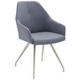 ARMLEHNSTUHL  in Edelstahl Lederlook  - Blau/Edelstahlfarben, Design, Textil/Metall (55/88/62cm) - Novel