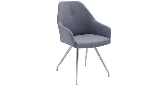 ARMLEHNSTUHL in Edelstahl Lederlook - Blau/Edelstahlfarben, Design, Textil/Metall (55/88/62cm) - Novel