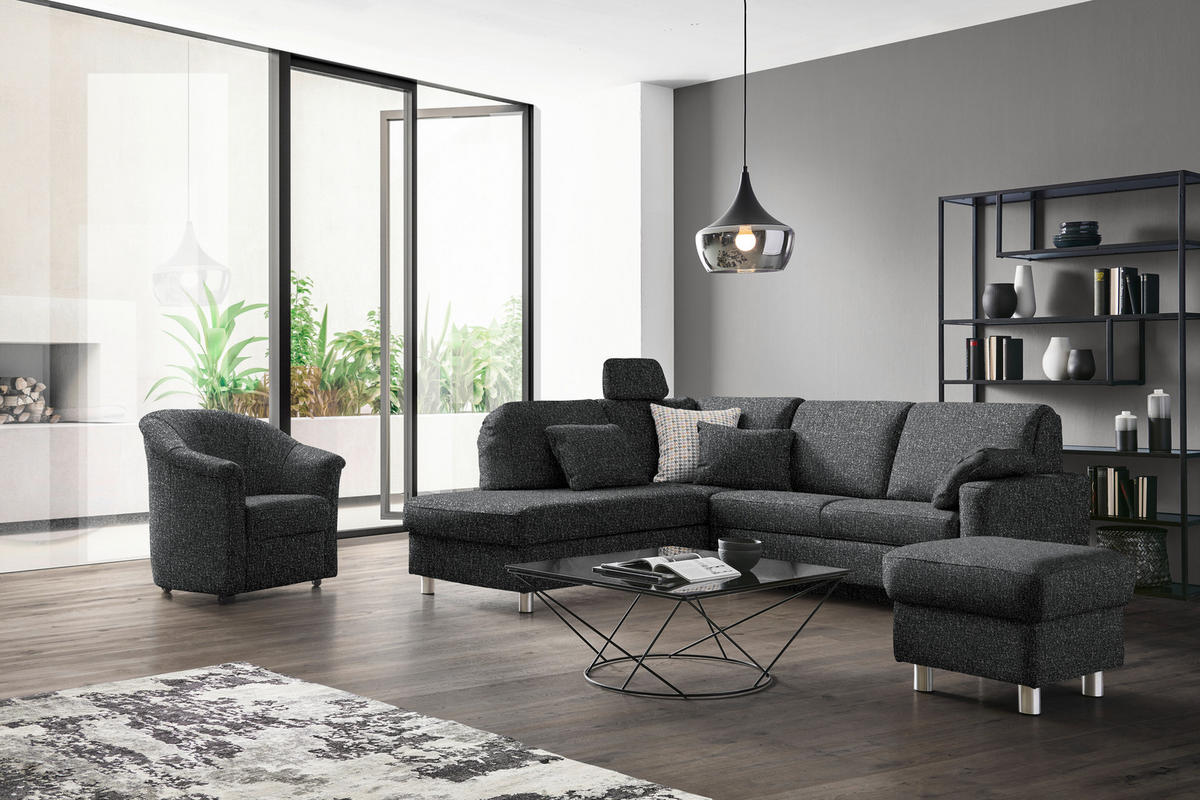 ECKSOFA  in Mikrovelours Anthrazit  208/227 cm  - Anthrazit/Alufarben, KONVENTIONELL, Textil/Metall (208/227cm) - Sedda