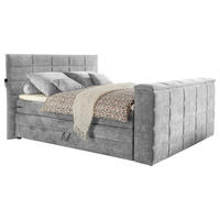 BOXSPRINGBETT 180/200 cm,  in Silberfarben, Matratze, Bettkasten, Topper, Fernbedienung, unterschiedliche Matratzenhärtegrade je Bettseite, Wendematratze mit unterschiedlichen Härtegraden, H2 + H3 = mittel + fest  - Silberfarben, KONVENTIONELL, Textil (180/200cm) - Boxxx