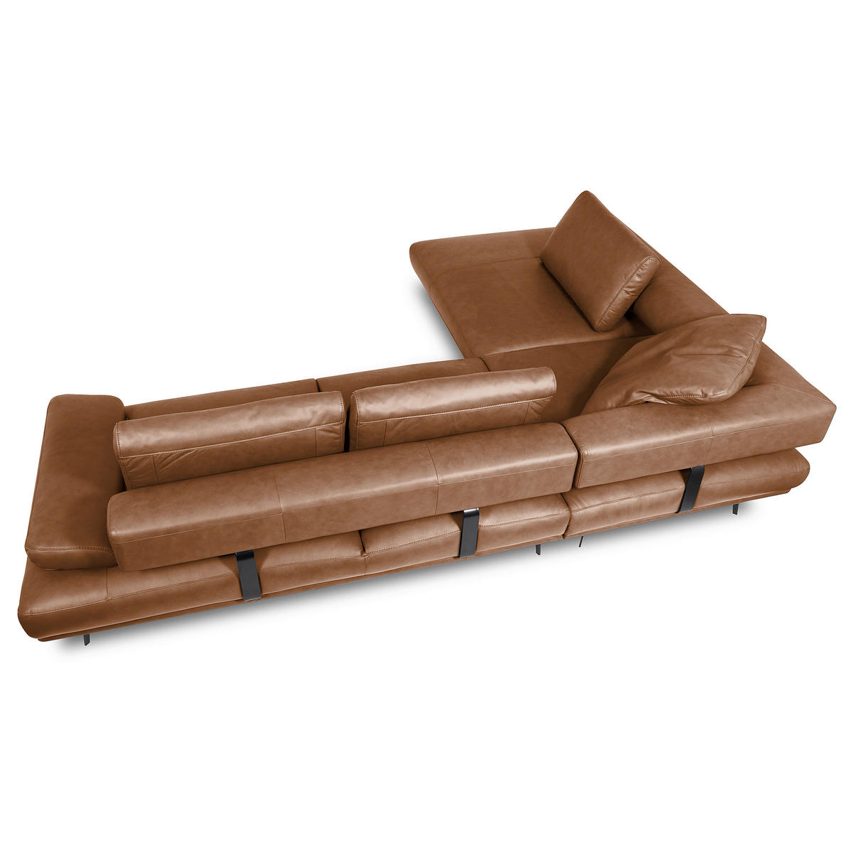 ECKSOFA  in Echtleder Cognac  237/306 cm  - Cognac/Schwarz, Design, Leder/Metall (237/306cm) - Livetastic