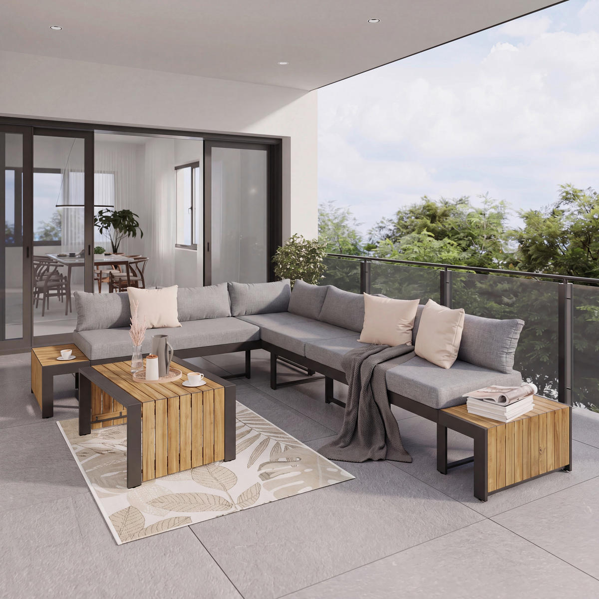LOUNGEGARNITUR 311/246 cm Akazie Aluminium  - Anthrazit/Grau, Lifestyle, Holz/Textil (311/246cm) - Ambia Garden
