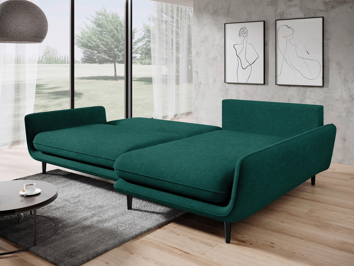 ECKSOFA in Velours Grün  - Schwarz/Grün, Design, Holz/Textil (260/167cm) - Welnova