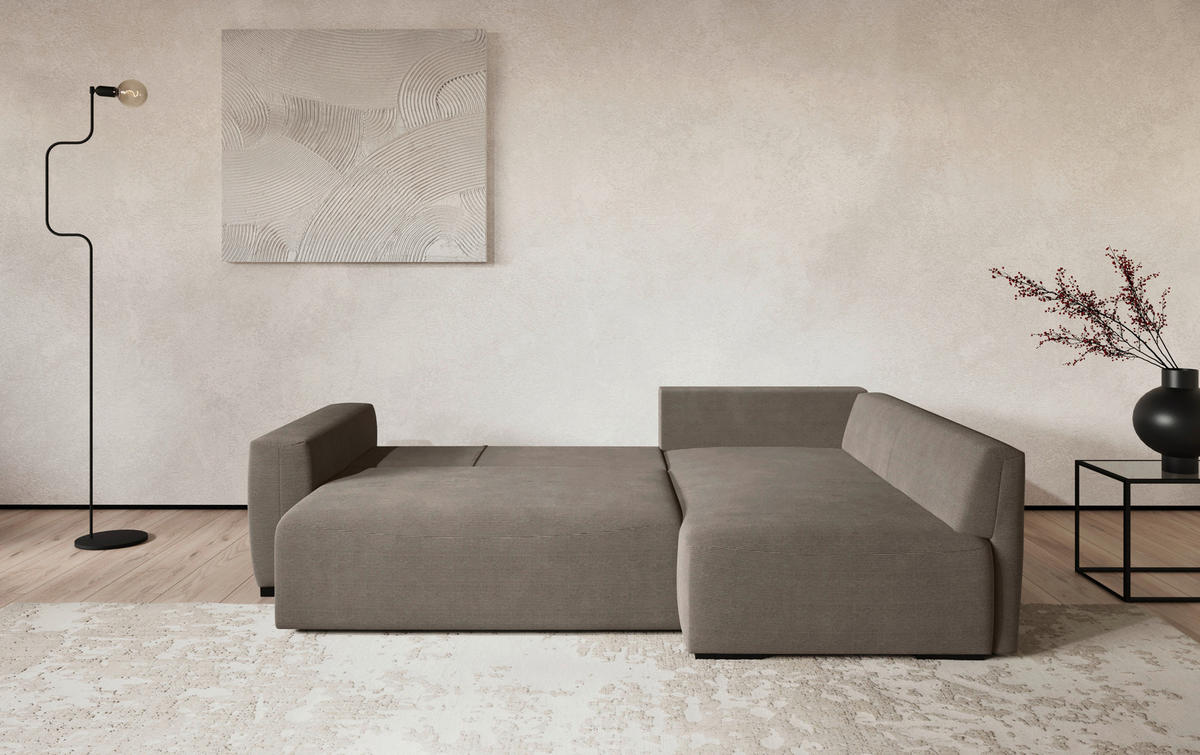 ECKSOFA  in Cord Taupe  - Taupe/Schwarz, Trend, Kunststoff/Textil (252/170cm) - MID.YOU