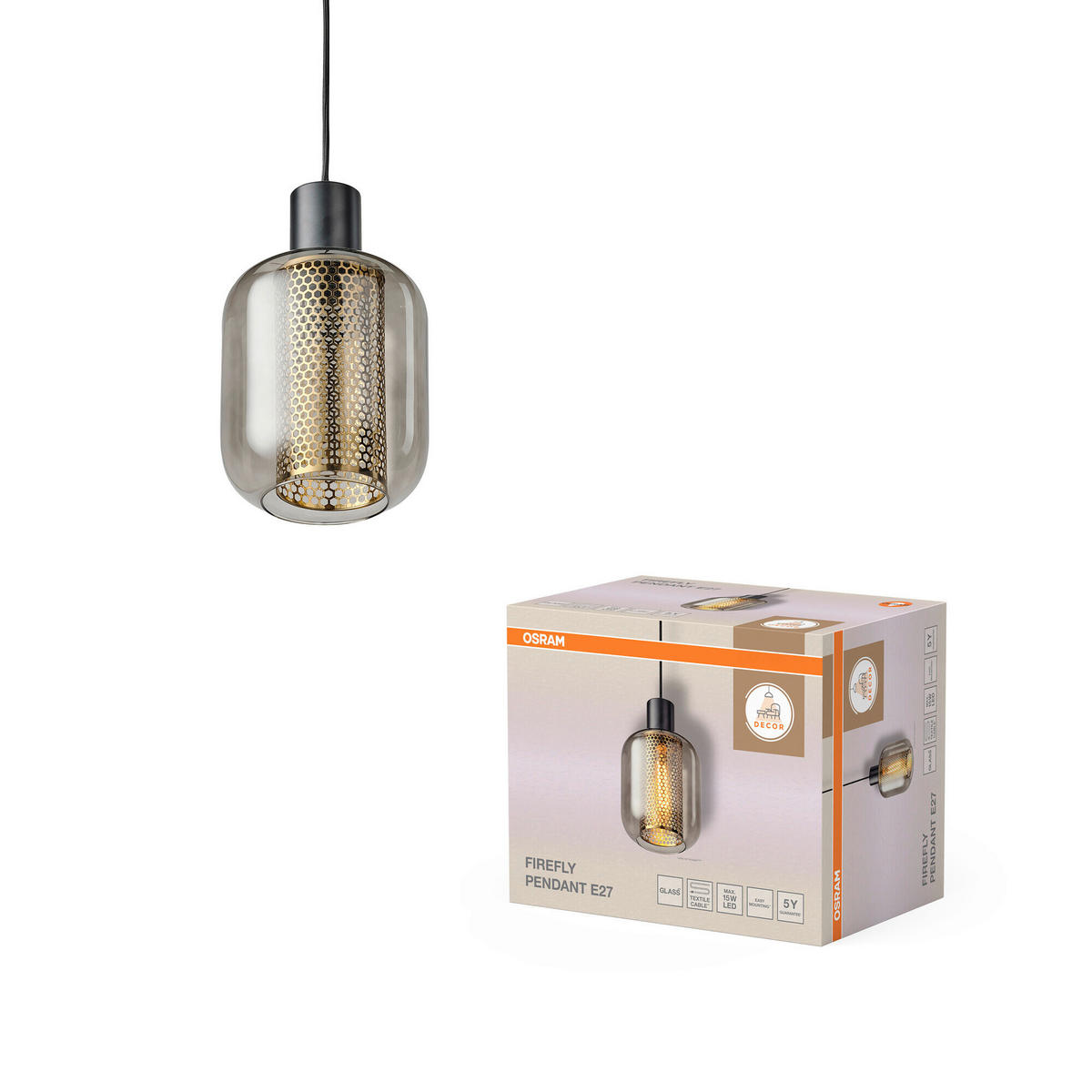 HÄNGELEUCHTE 17/132 cm  - Schwarz, Basics, Glas/Metall (17/132cm) - Osram