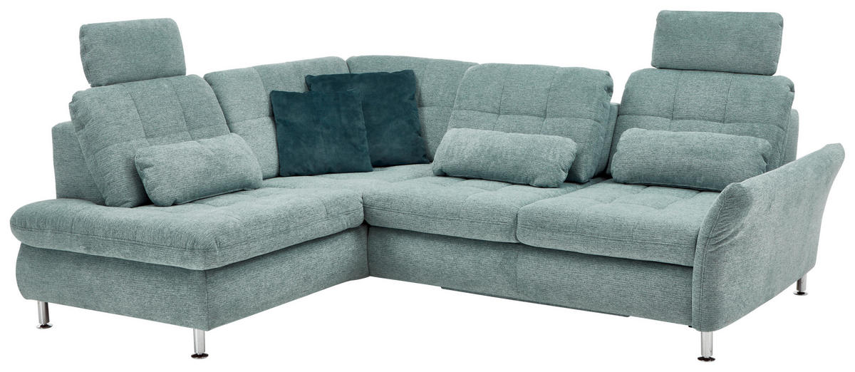 ECKSOFA Blau Webstoff  - Chromfarben/Blau, Design, Textil/Metall (210/242cm) - Beldomo Style