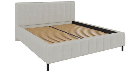 POLSTERBETT gepolstertes Kopfteil, Lattenrost, Bettkasten Beige 180/200 cm  - Beige/Schwarz, Design, Holz/Textil (180/200cm) - Carryhome
