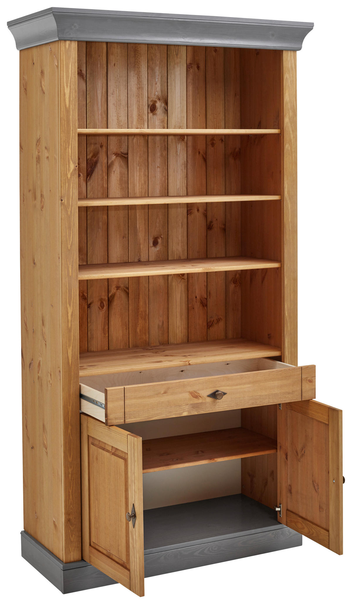 REGAL Kiefer massiv Grau, Laugenfarbig  - Laugenfarbig/Grau, ROMANTIK / LANDHAUS, Holz/Metall (108/202/45cm) - Boxxx