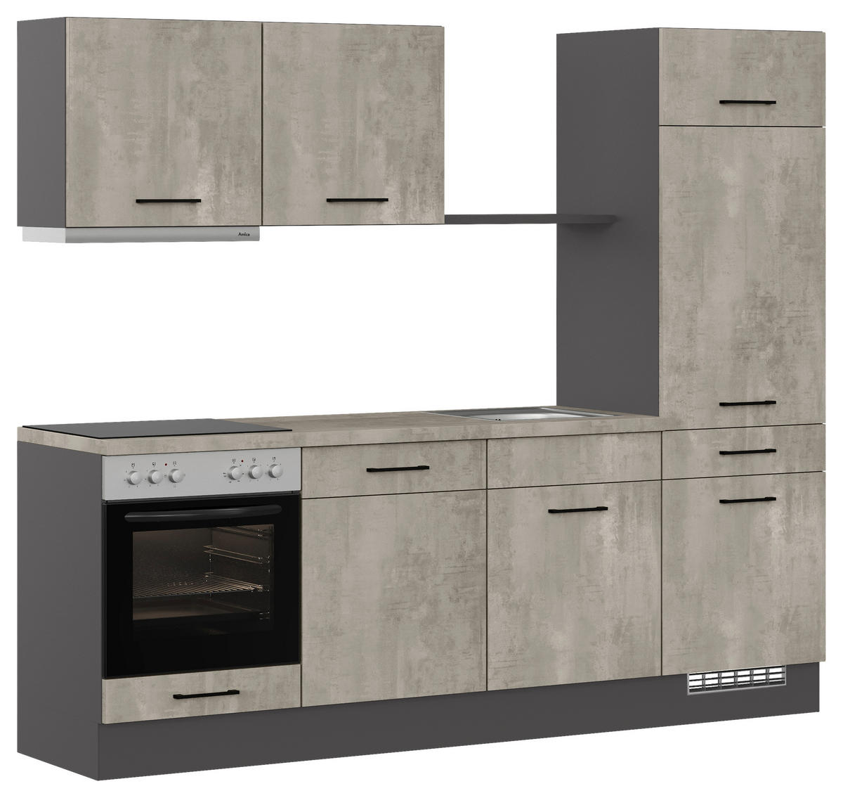 KÜCHENBLOCK 240 cm   in Graphitfarben, Grau  - Schwarz/Graphitfarben, Trend, Holzwerkstoff/Metall (240cm) - Impuls