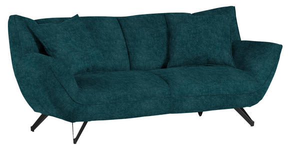 3-SITZER-SOFA in Samt Dunkelblau  - Schwarz/Dunkelblau, Design, Textil/Metall (203/90/95cm) - Carryhome