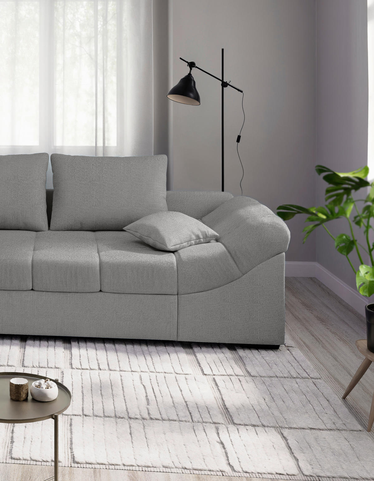 ECKSCHLAFSOFA in Chenille Silberfarben  - Silberfarben/Schwarz, MODERN, Holz/Textil (202/298cm) - MID.YOU