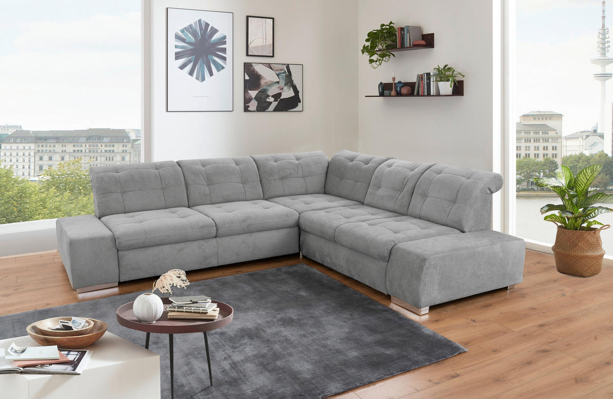 ECKSOFA in Flachgewebe Grau  - Chromfarben/Grau, Modern, Kunststoff/Textil (283/254cm) - Sit & More
