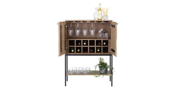 BAR Altholz massiv Schwarz, Hellbraun  - Hellbraun/Schwarz, LIFESTYLE, Holz/Metall (80/40/111cm) - Ambia Home