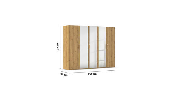 DREHTÜRENSCHRANK 251/197/60 cm 5-türig Eichefarben  - Eichefarben/Silberfarben, Design, Glas/Holzwerkstoff (251/197/60cm) - Novel