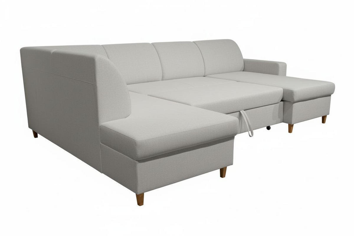 WOHNLANDSCHAFT NIKAS Creme Bouclé  - Buchefarben/Creme, Design, Holz/Textil (310/198/145cm) - MID.YOU