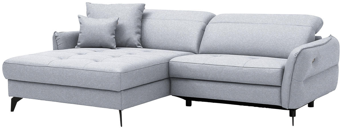ECKSOFA MANTA in Flachgewebe Hellgrau  175/246 cm  - Hellgrau/Schwarz, Design, Textil/Metall (175/246cm) - Celina