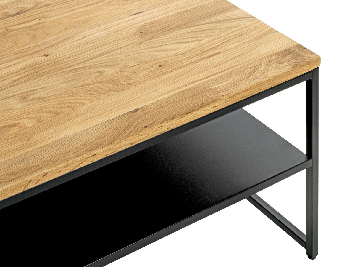 COUCHTISCH Eiche massiv 70/70/40 cm quadratisch Schwarz, Eichefarben  - Eichefarben/Schwarz, Design, Holz/Metall (70/70/40cm)