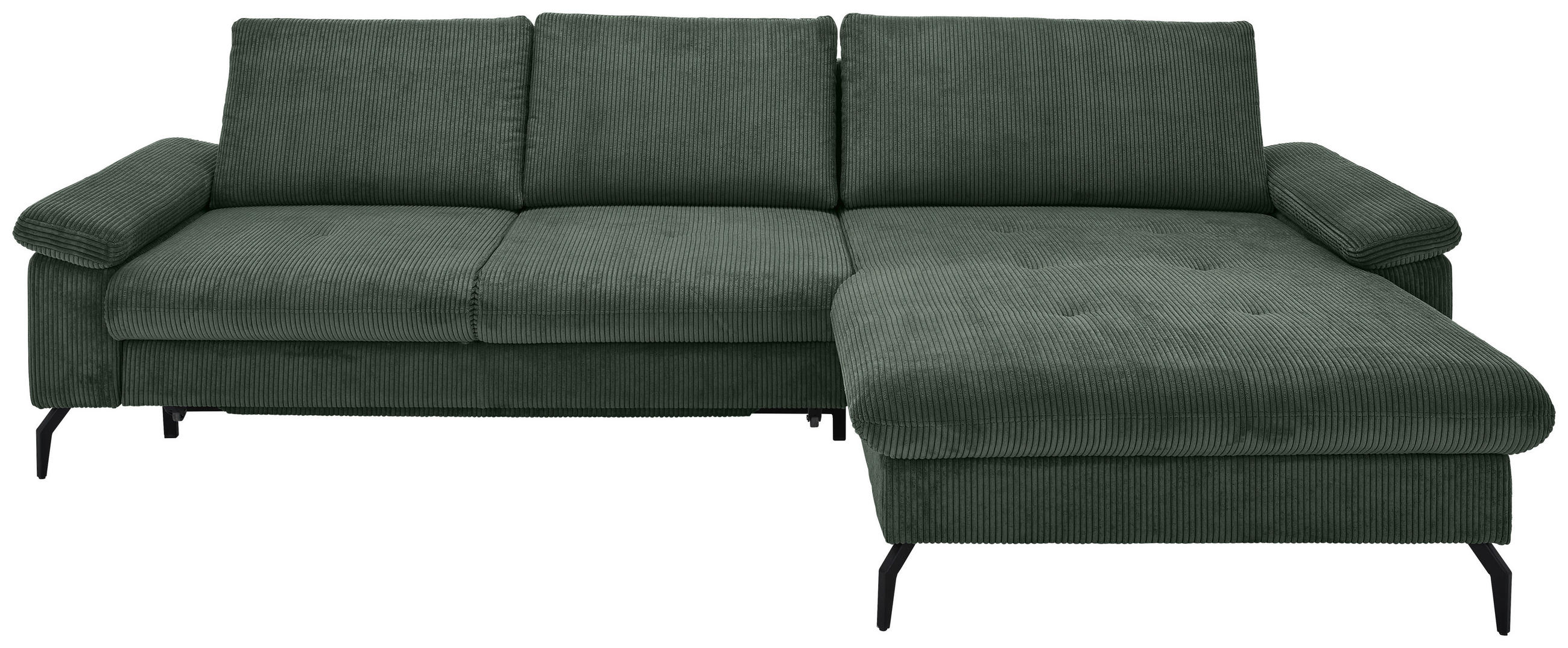 ECKSOFA inkl. Funktion Olivgrün Cord, Velours Rückenkissen, Bettkasten, Schlaffunktion, Stauraum  - Schwarz/Graphitfarben, MODERN, Textil/Metall (180/302cm) - Venda