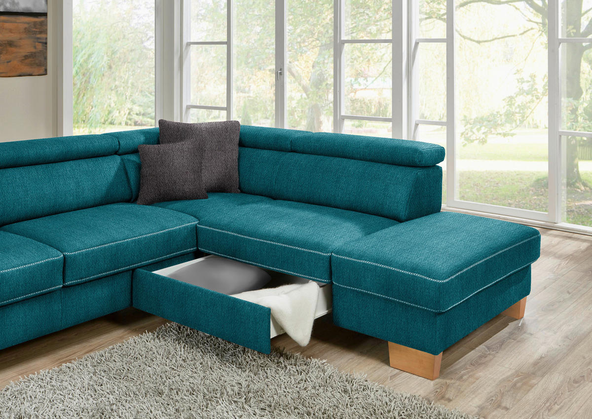 ECKSOFA in Mikrofaser Petrol  - Eichefarben/Beige, Natur, Holz/Textil (226/273cm) - Beldomo System