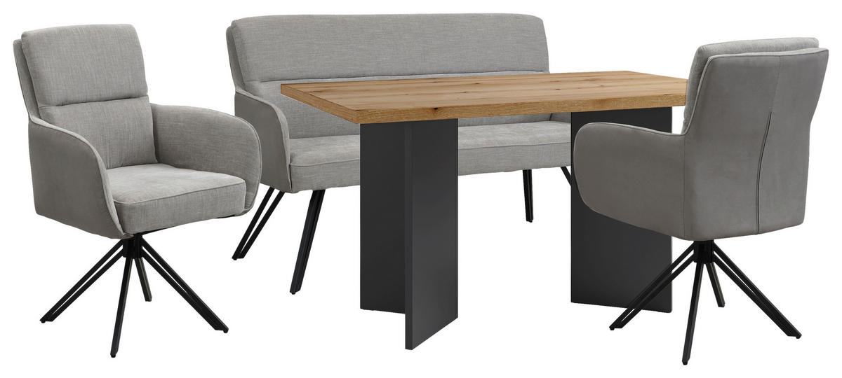 SITZBANK - Hellgrau/Schwarz, MODERN, Textil/Metall (140/94/67cm) - MID.YOU