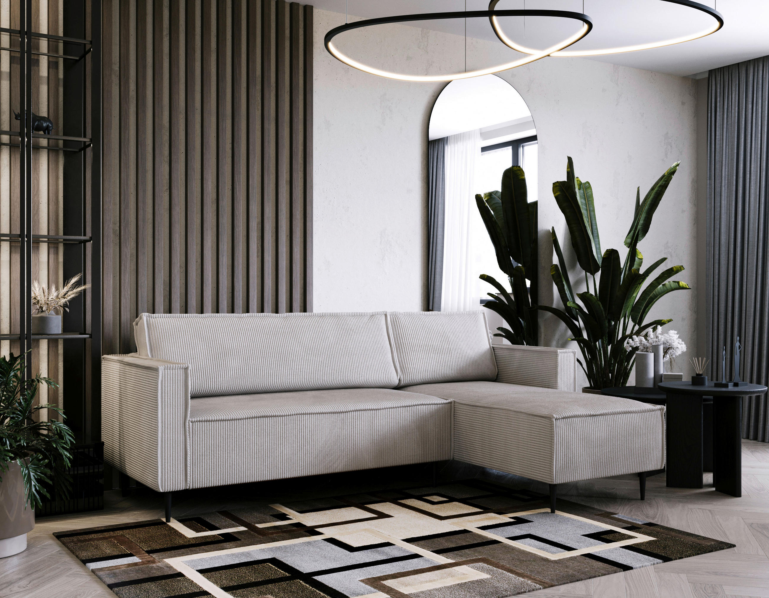 ECKSOFA in Cord Grau  - Schwarz/Grau, Design, Textil/Metall (223/151cm) - Livetastic