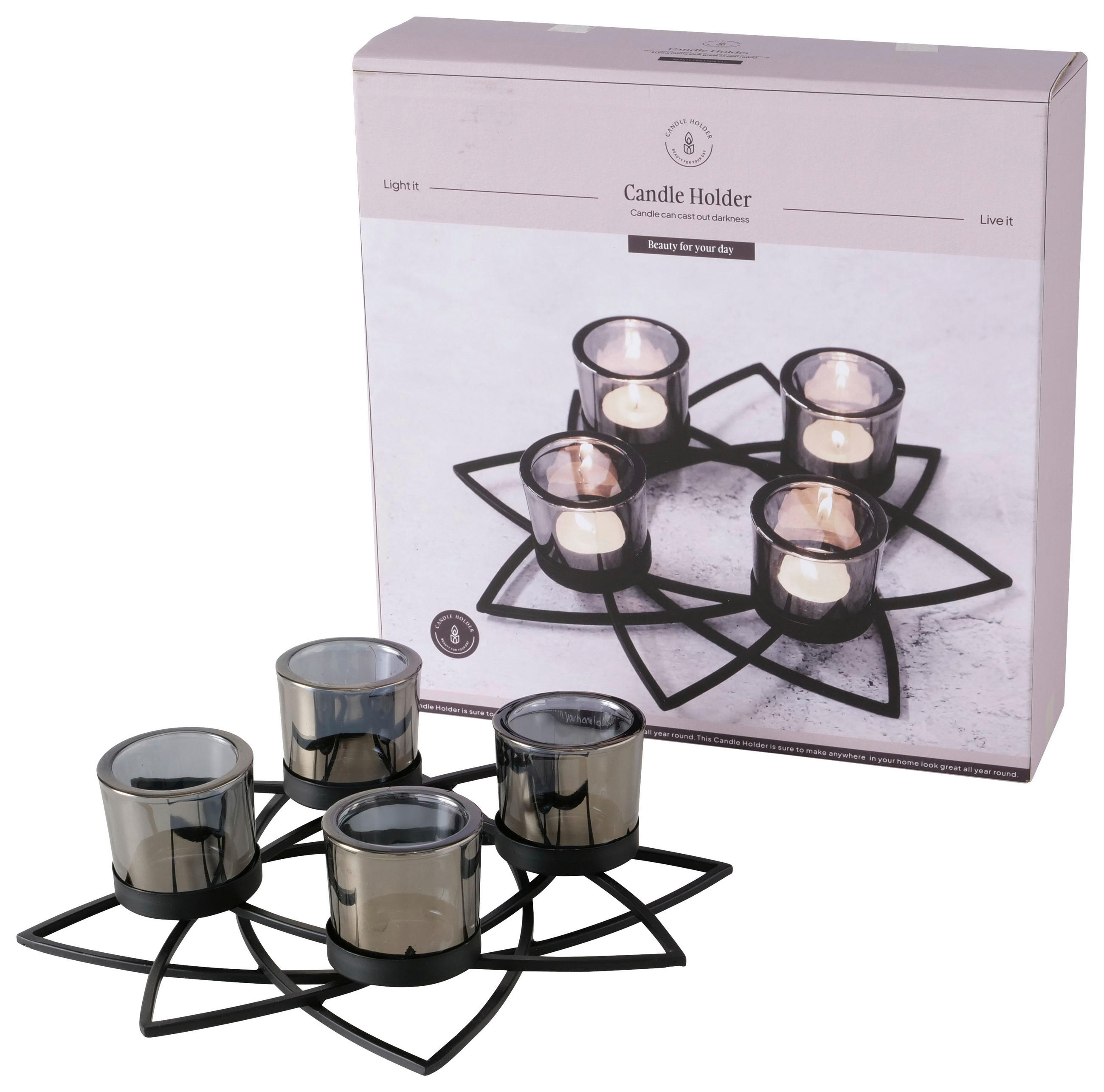 WINDLICHT  - Schwarz/Grau, LIFESTYLE, Glas/Metall (30,5/8 cm) - Boltze Home