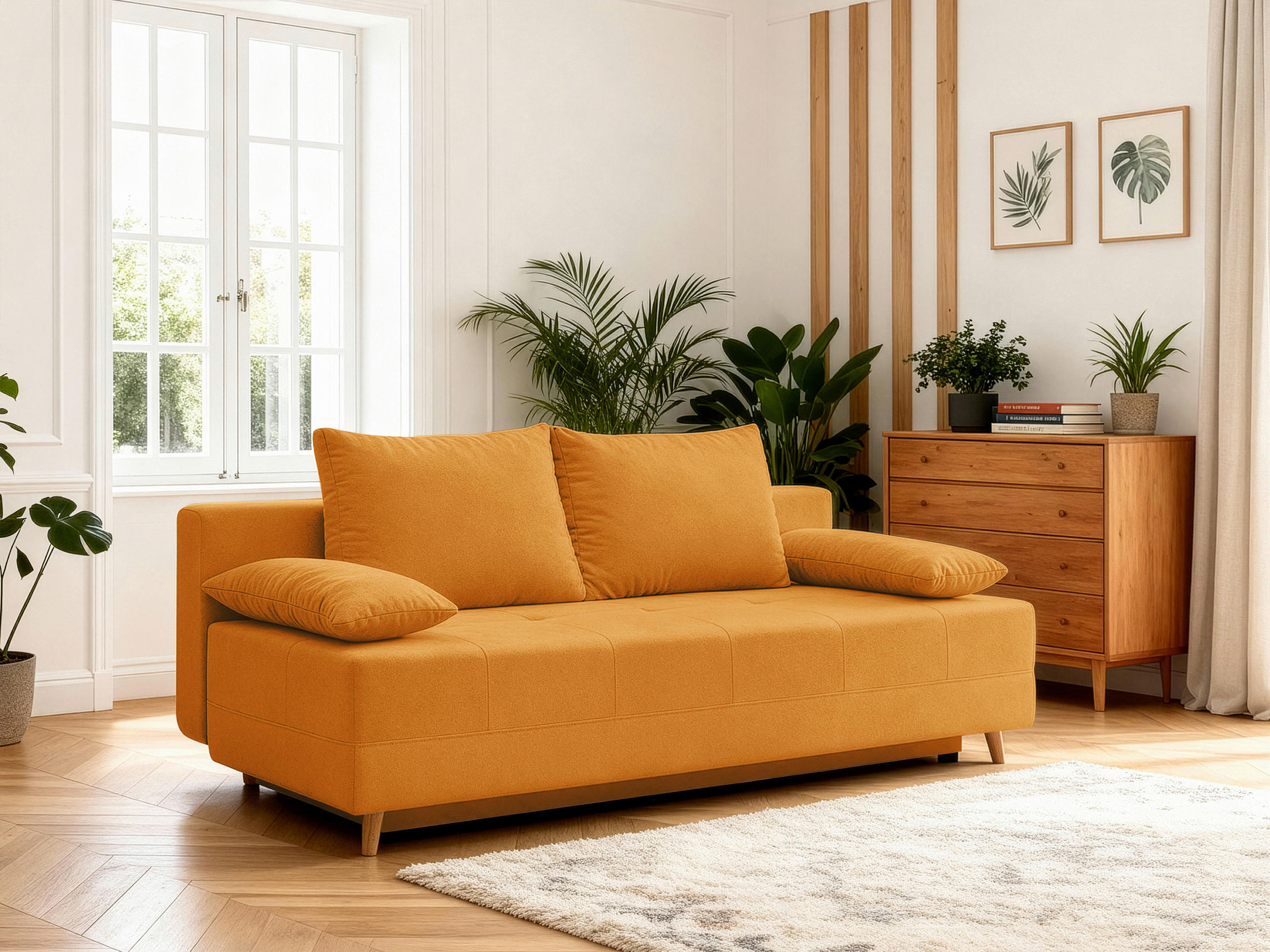 SCHLAFSOFA LUMOS Samt Gelb  inkl. Rückenkissen, Armlehnenkissen, Schlaffunktion, Rücken echt, Stauraum  - Gelb/Naturfarben, Design, Textil (206/96/96cm) - P & B