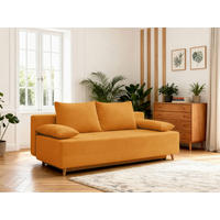 SCHLAFSOFA LUMOS Samt Gelb  inkl. Rückenkissen, Armlehnenkissen, Schlaffunktion, Rücken echt, Stauraum  - Gelb/Naturfarben, Design, Textil (206/96/96cm) - P & B