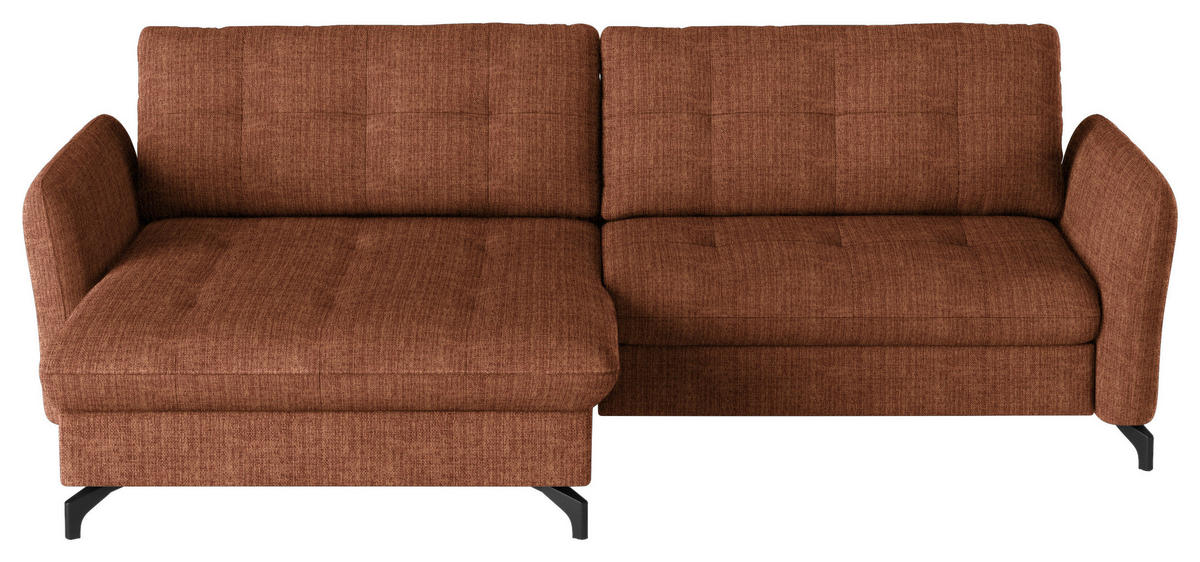 ECKSOFA in Flachgewebe, Leinenoptik Cognac  - Cognac/Schwarz, Design, Textil/Metall (170/242cm) - Xora