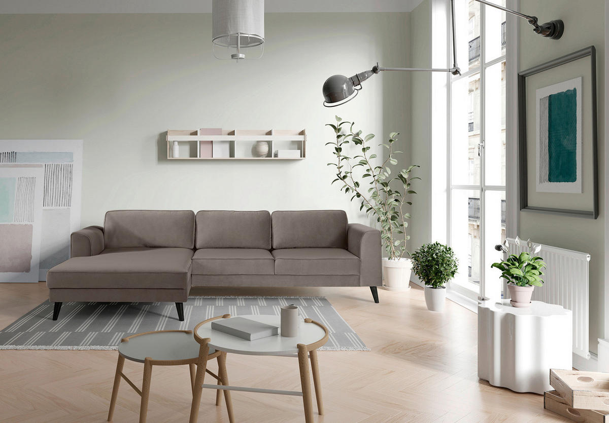 ECKSOFA in Velours Taupe  - Taupe/Wengefarben, Modern, Holz/Textil (167/277cm) - Trendmanufaktur