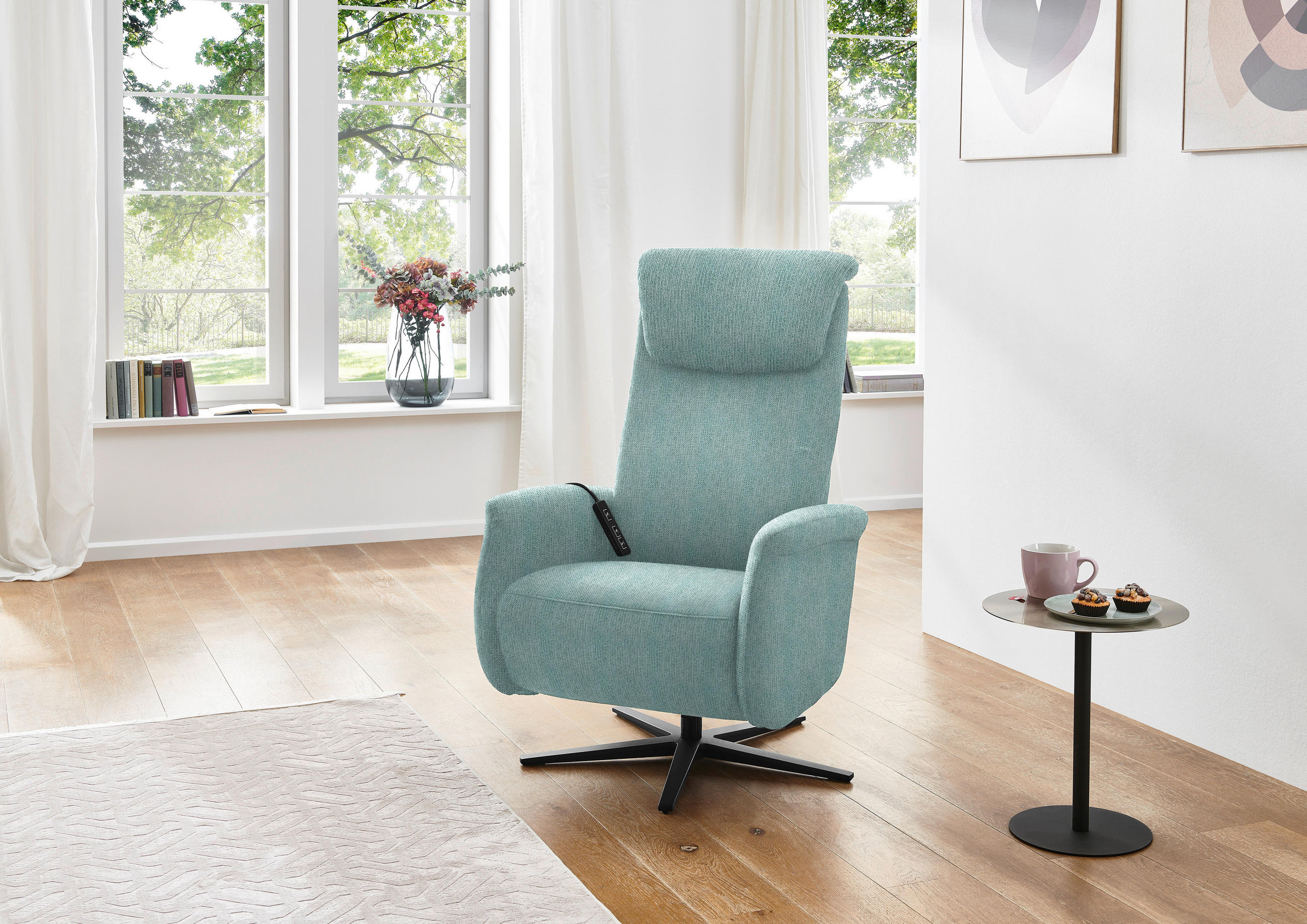 RELAXSESSEL in Textil Salbeigrün  - Salbeigrün/Schwarz, Design, Textil/Metall (77/115/89cm) - Pure Home Comfort