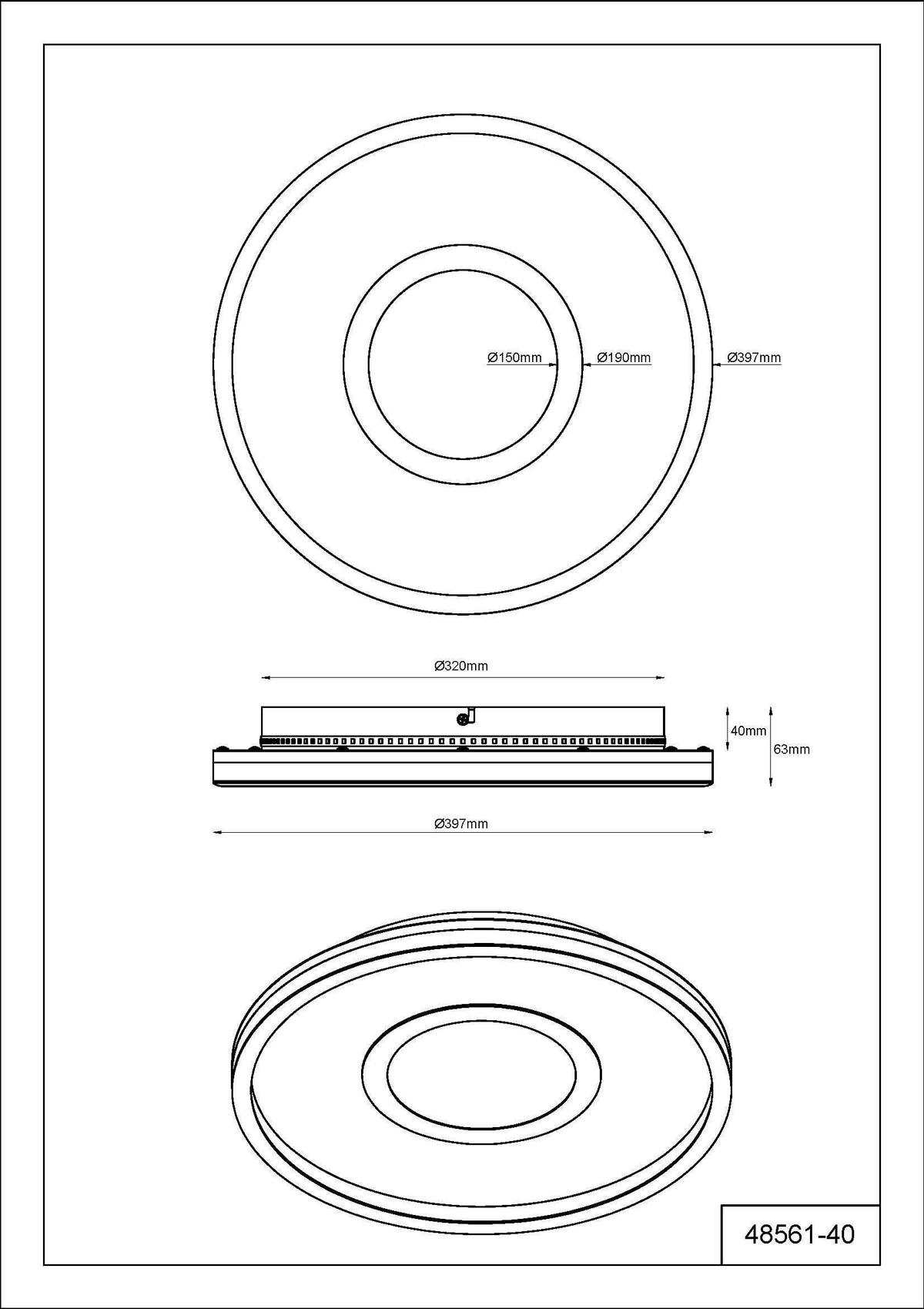 LED-DECKENLEUCHTE 39,7/6,3 cm   - Transparent/Schwarz, Design, Kunststoff/Textil (39,7/6,3cm)