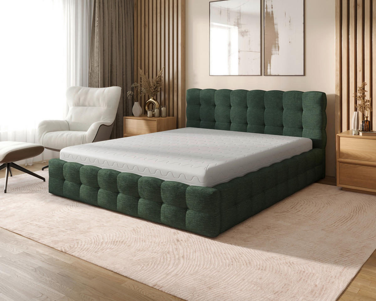 POLSTERBETT 180/200 cm,  in Waldgrün, gepolstertes Kopfteil, Bettkasten,  - Waldgrün/Schwarz, MODERN, Holz/Kunststoff (180/200cm) - Chameo