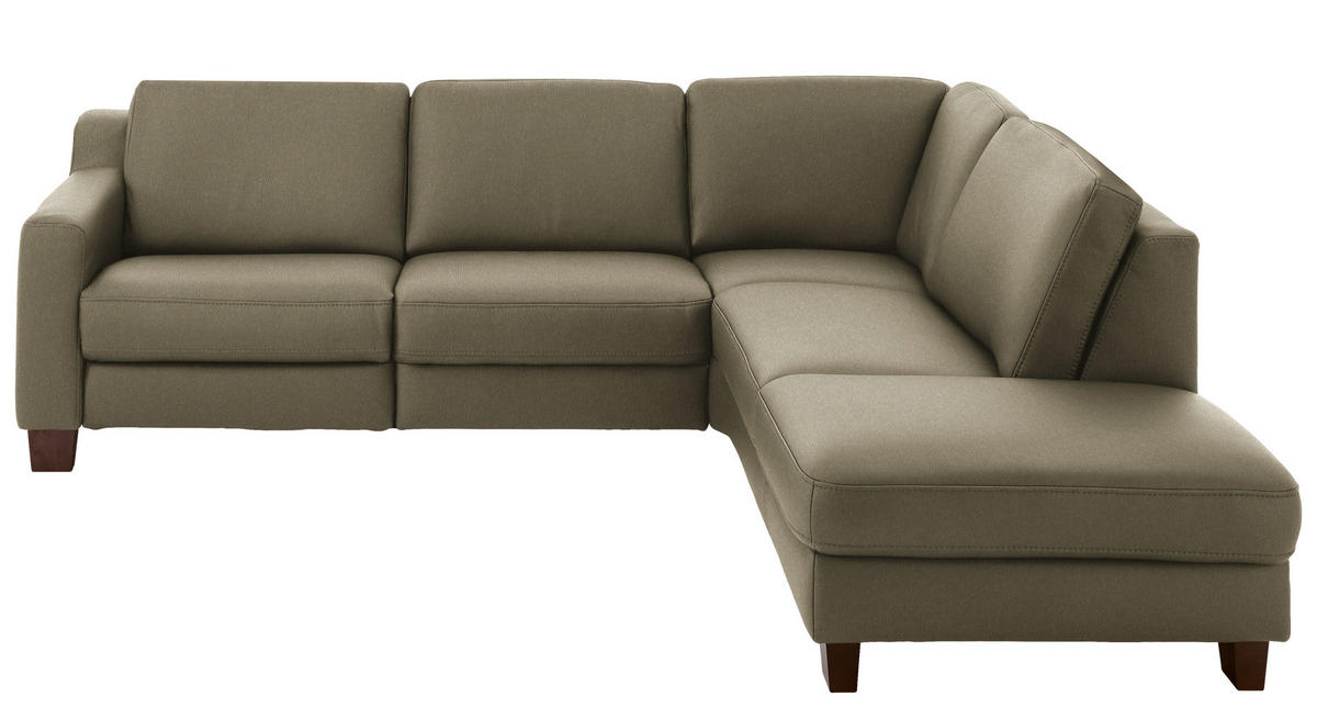 ECKSOFA in Echtleder Olivgrün  - Eichefarben/Olivgrün, Design, Leder/Holz (259/235cm) - Valdera