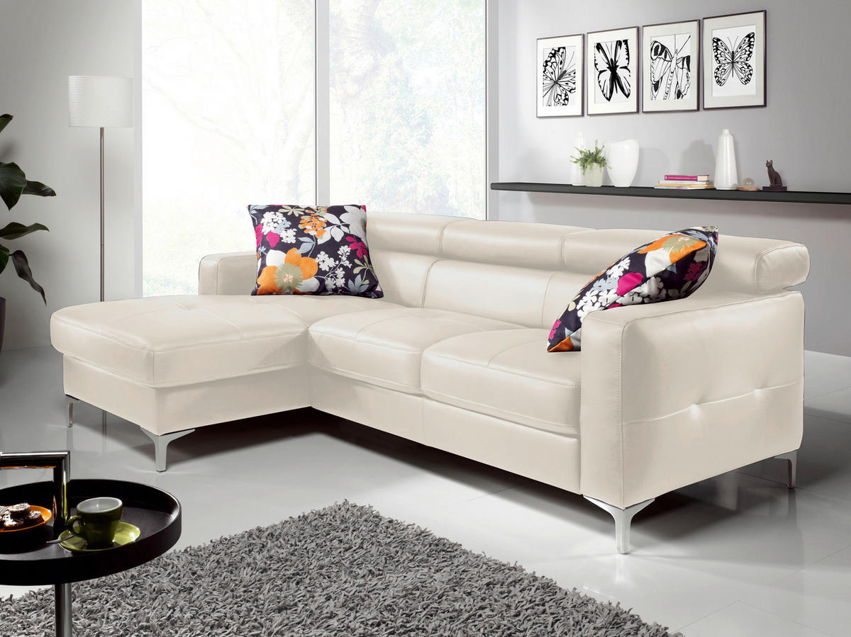 ECKSOFA in Echtleder Hellgrau  168/227 cm  - Chromfarben/Hellgrau, Design, Leder/Metall (168/227cm) - Livetastic