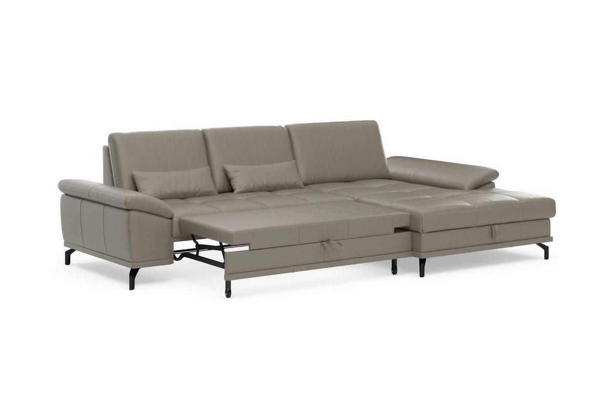 ROHOVÁ SEDAČKA, kůže, šedá - šedá/černá, Basics, kov/kůže (301/176cm) - Sit & More