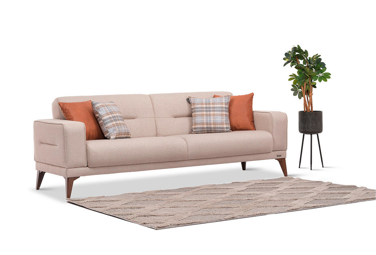 3-SITZER-SOFA Leinenoptik Greige  - Sandfarben/Greige, Design, Kunststoff/Textil (228/82/86cm) - Livetastic