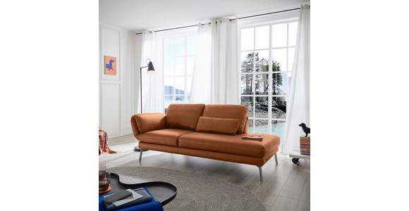 RÉCAMIERE in Echtleder Cognac - Chromfarben/Cognac, Design, Leder/Metall (209/85-109/95-16cm) - Dieter Knoll