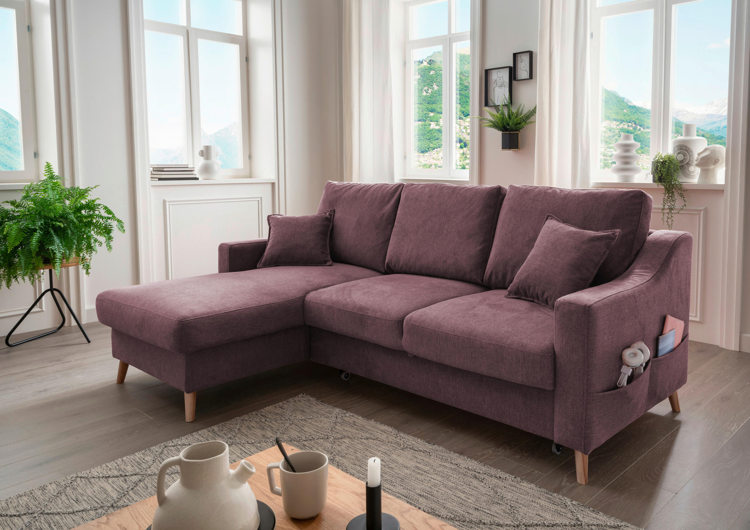ECKSOFA Bordeaux Struktur - Bordeaux/Naturfarben, KONVENTIONELL, Holz/Textil (150/228cm) - P & B