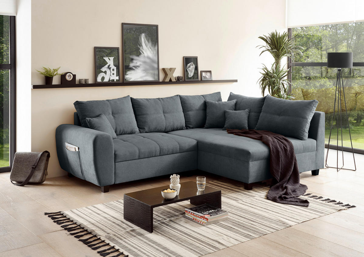 ECKSOFA Anthrazit Mikrovelours  - Anthrazit/Schwarz, Basics, Kunststoff/Textil (248/176cm) - MID.YOU