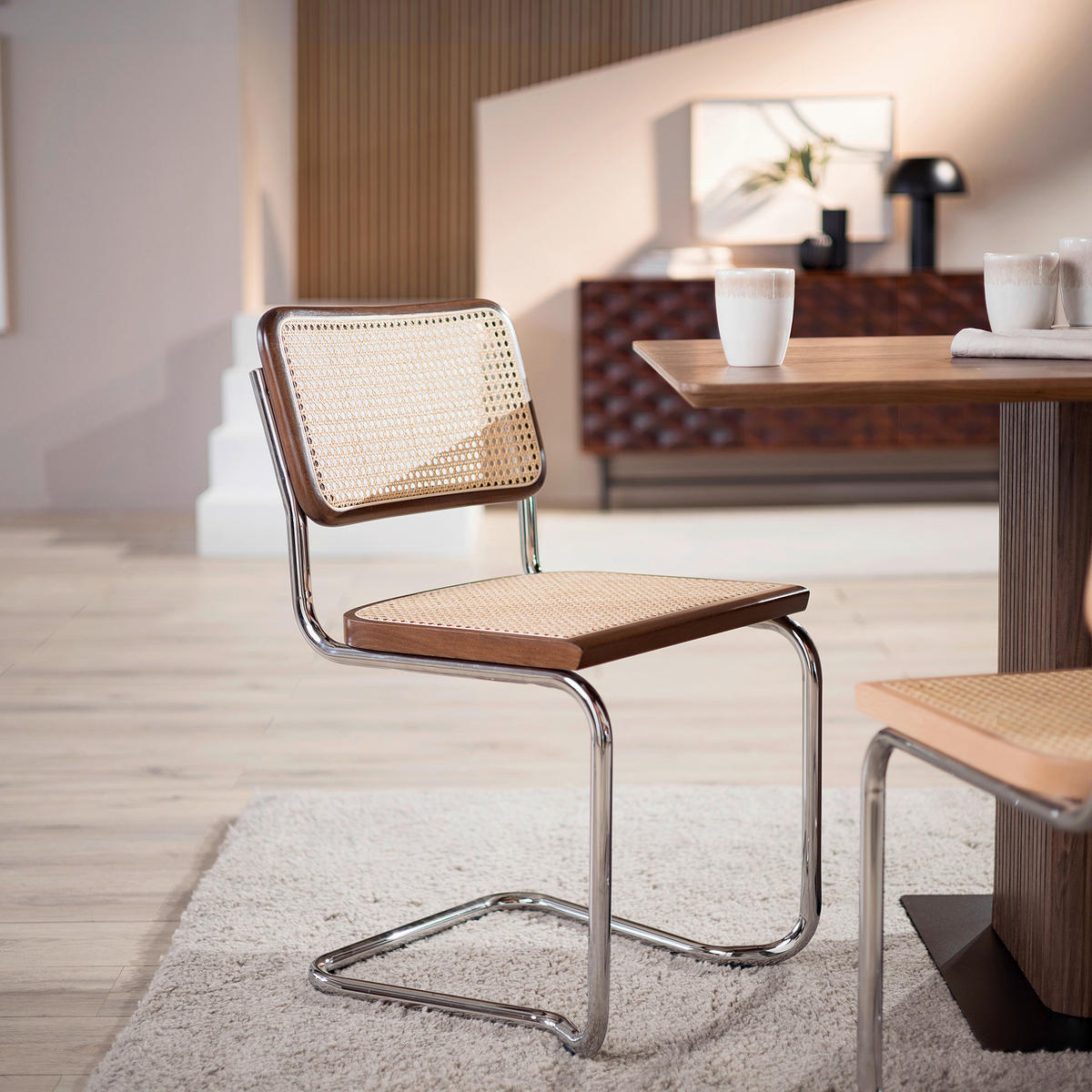 SCHWINGSTUHL  in Stahl  - Chromfarben/Beige, Design, Holz/Metall (47/80/50cm) - Livetastic