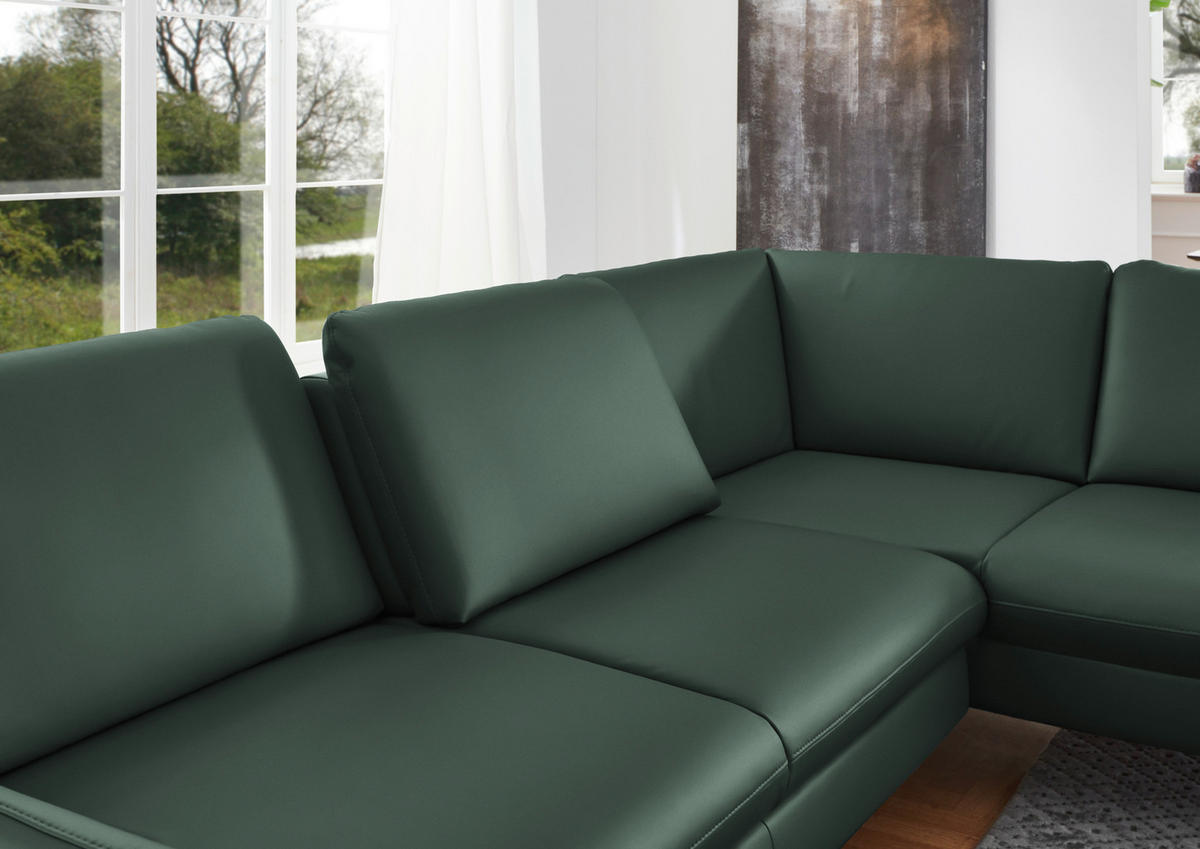 ECKSOFA in Echtleder Opal  - Opal/Alufarben, Konventionell, Leder/Metall (284/220cm) - Beldomo Premium