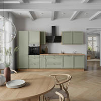 KÜCHENBLOCK Frame 360 cm  in Eichefarben, Olivgrün  - Edelstahlfarben/Eichefarben, MODERN, Holzwerkstoff/Metall (360cm) - Nobilia