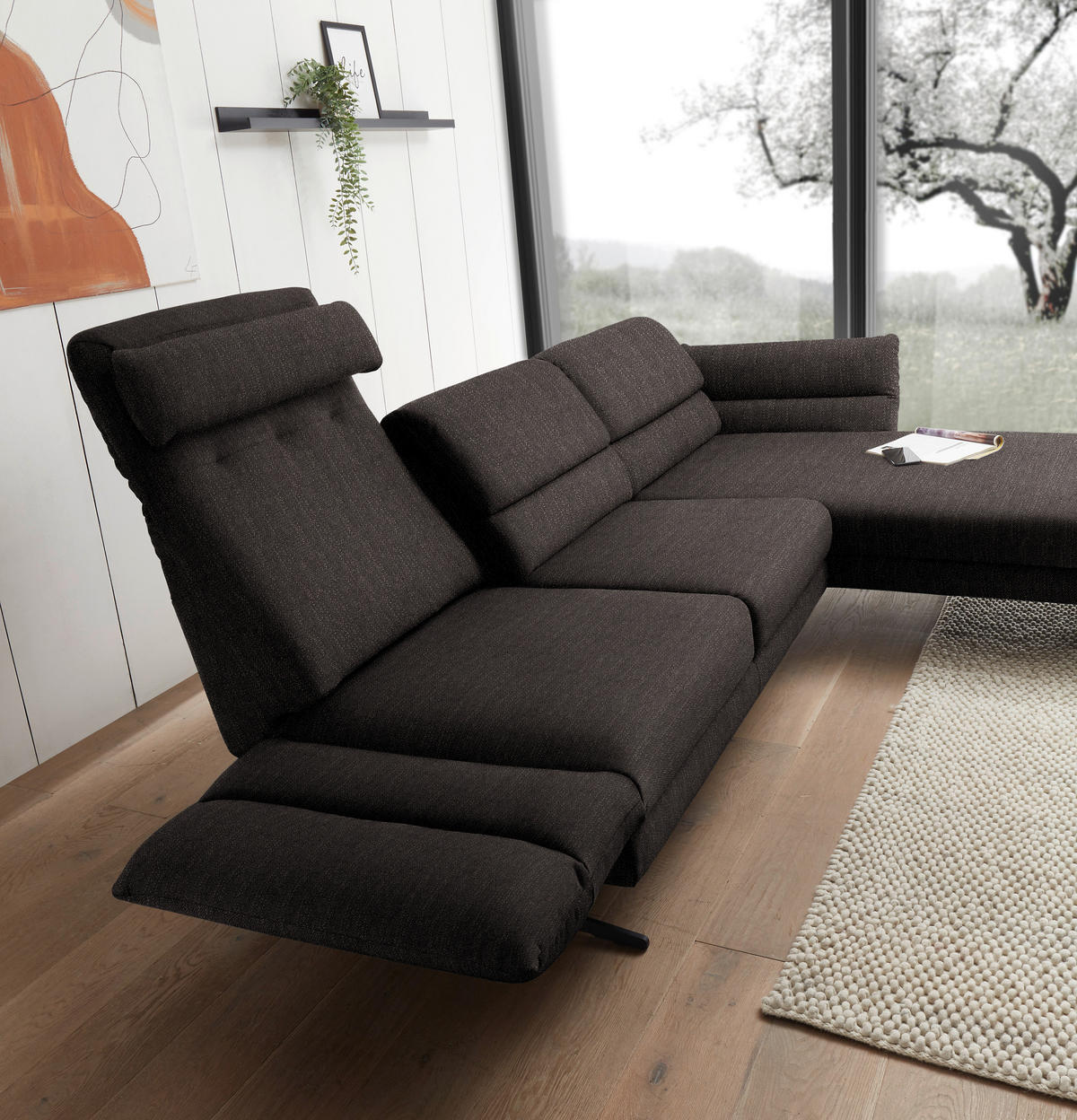 ECKSOFA in Flachgewebe Dunkelbraun  279-327/176-217 cm  - Dunkelbraun/Schwarz, Design, Textil/Metall (279-327/176-217cm) - Dieter Knoll