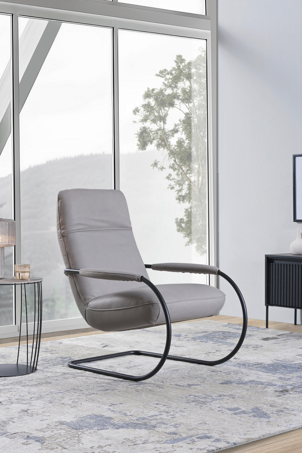 SESSEL in Echtleder Hellgrau  - Hellgrau/Schwarz, Design, Leder/Metall (80/104/99cm) - Koinor